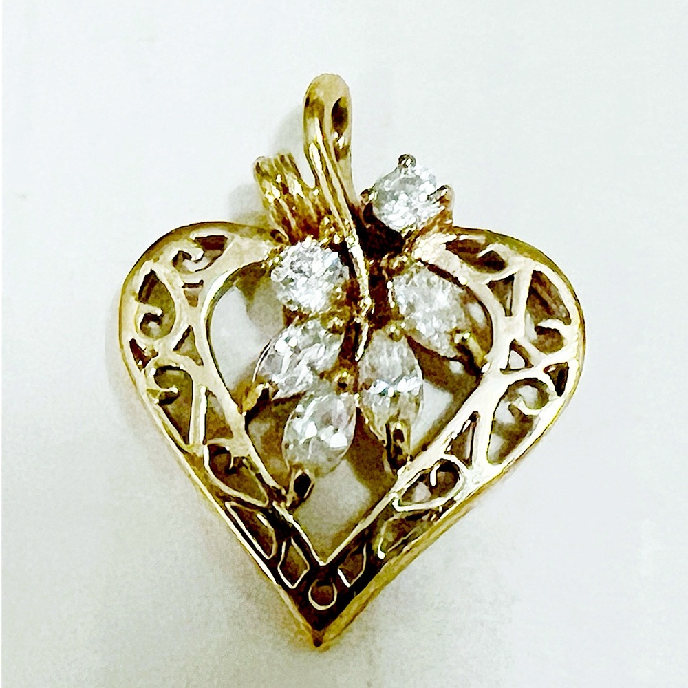 Vintage Icy Heart Rose Gold plated Pendant